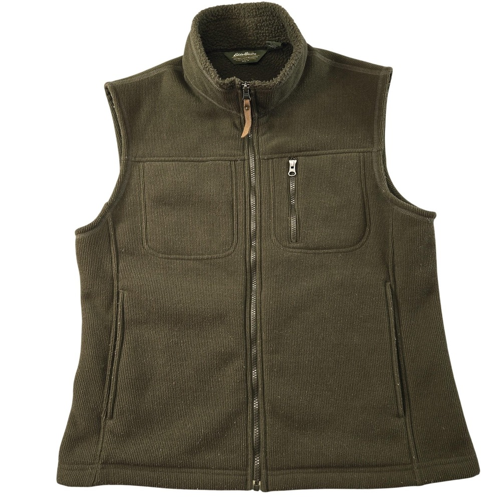 Eddie Bauer Vest Mens M Green Quilted Lined Insulated Full Zip Pockets